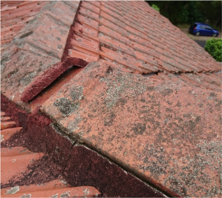 Photo of a Red brick roof with blemishes and red dust