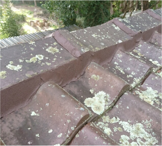Picture of a dark brown roof with blemishes on it